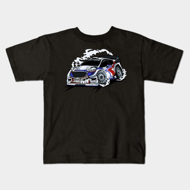 WHITE MONSTER RALLY CAR Kids T-Shirt by beanbeardy